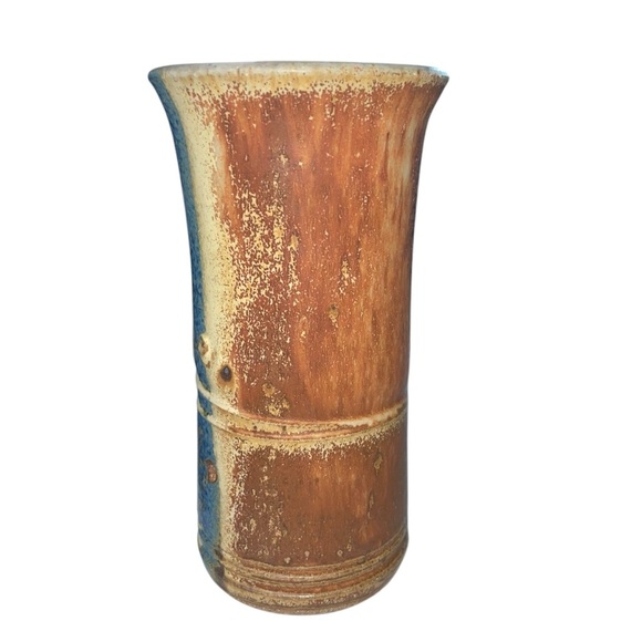 Handmade Vintage Scandinavian Rustic Ceramic Vase – Brown & Blue Glazed Pottery - Picture 4 of 14